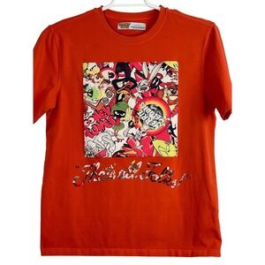 00758 Looney Tunes Orange Graphic T Shirt Bugs Bunny Marvin The Martian Mens L